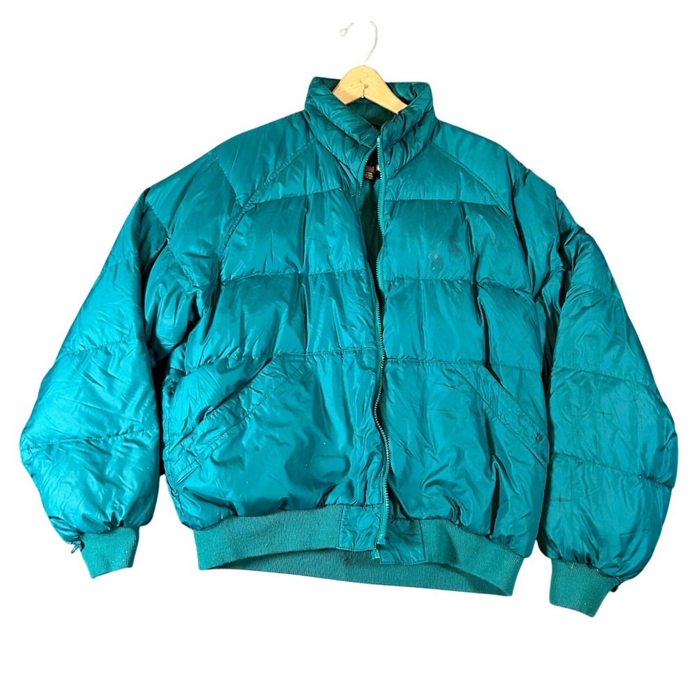 Vintage Eddie Bauer‎ Mens L Teal Down Puffer Jacket Outdoor Goose Down 80s